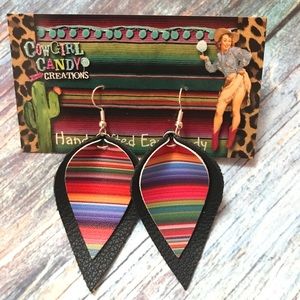 Serape & Black Layered Petal Leather Earrings